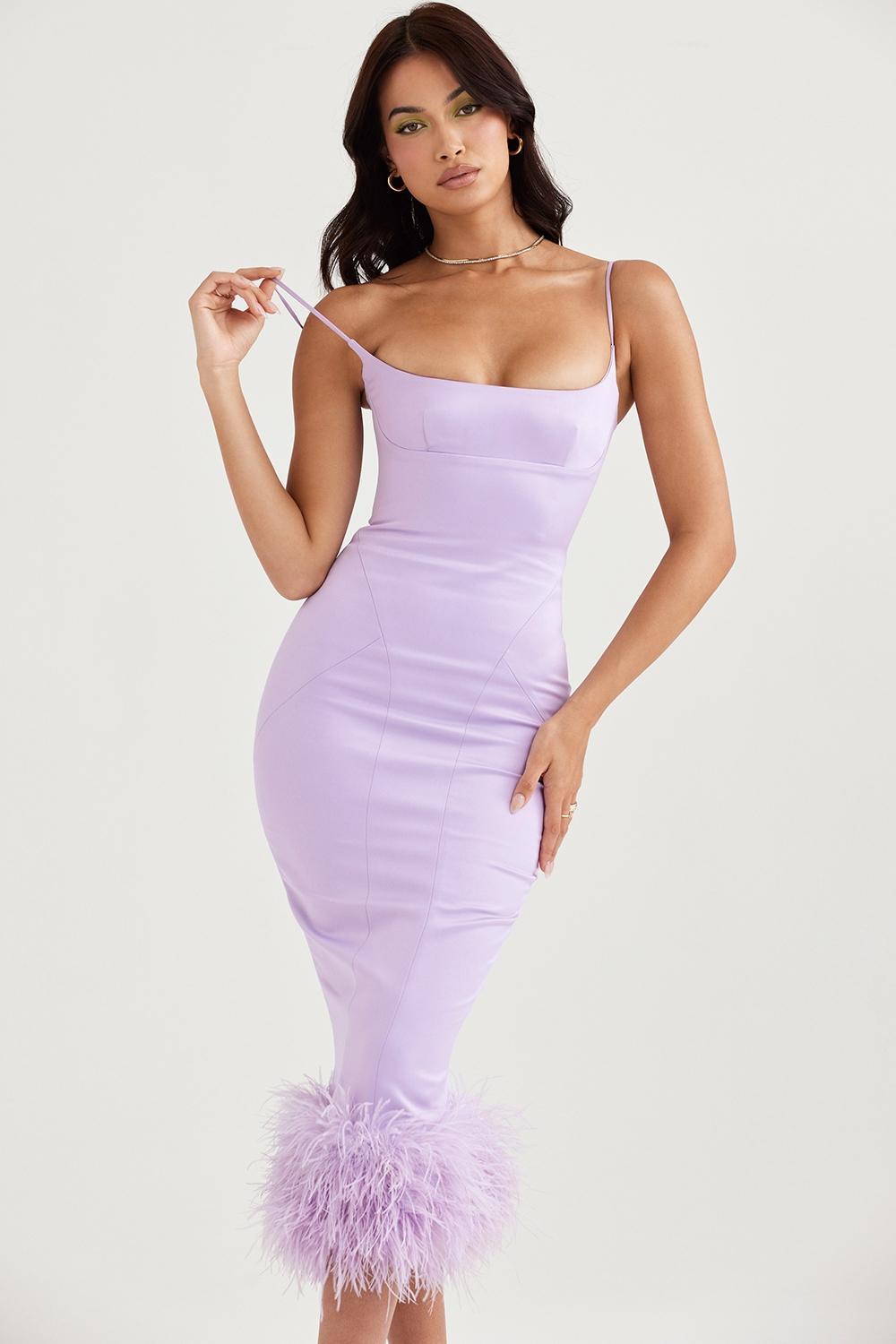 Helena Orchid Satin Midi Dress Product Image