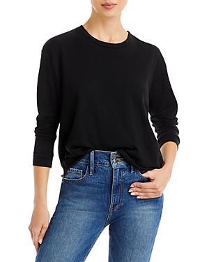 MOTHER The Long Sleeve Slouchy Cut Off Tee In Black Product Image