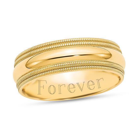 Men's 7.0mm Double Milgrain Edge Comfort-Fit Engravable Wedding Band (1 Line) Product Image