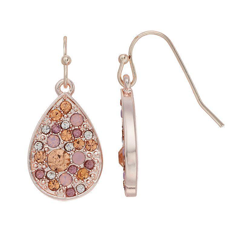 LC Lauren Conrad Pave Teardrop Nickel Free Drop Earrings, Womens, Pink Product Image