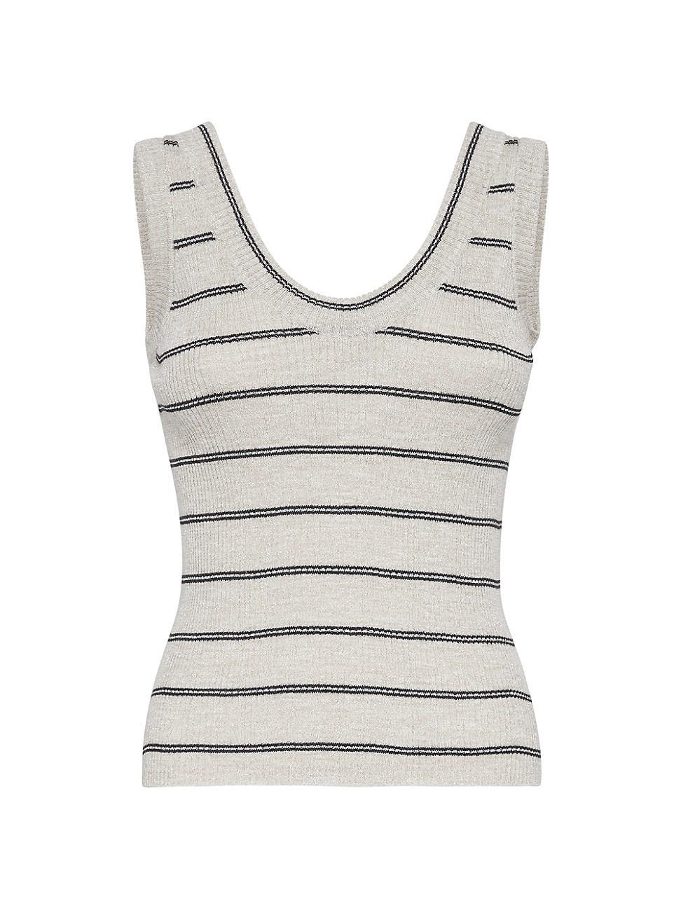 Womens Sparkling Linen and Cotton Rib Knit Top Product Image