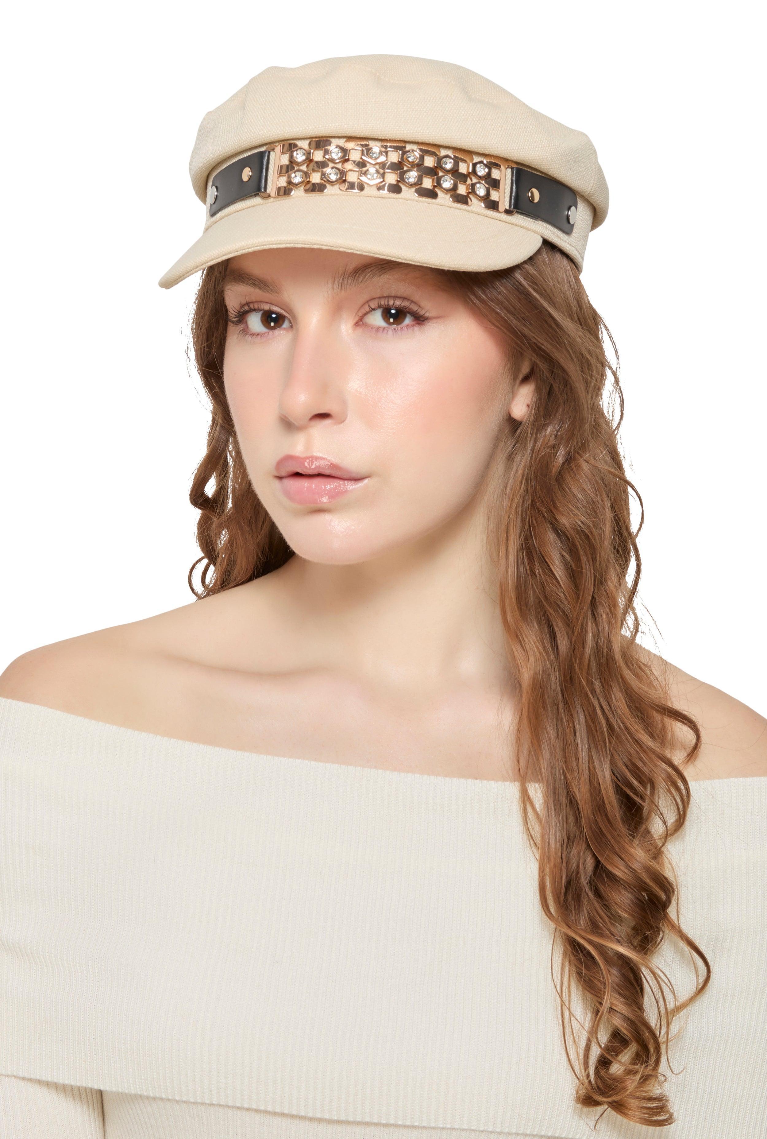 Metallic Rhinestone Detail Cabbie Hat Female Product Image