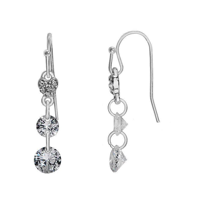 LC Lauren Conrad Cubic Zirconia & Heart Nickel Free Drop Earrings, Womens, Silver Tone Product Image