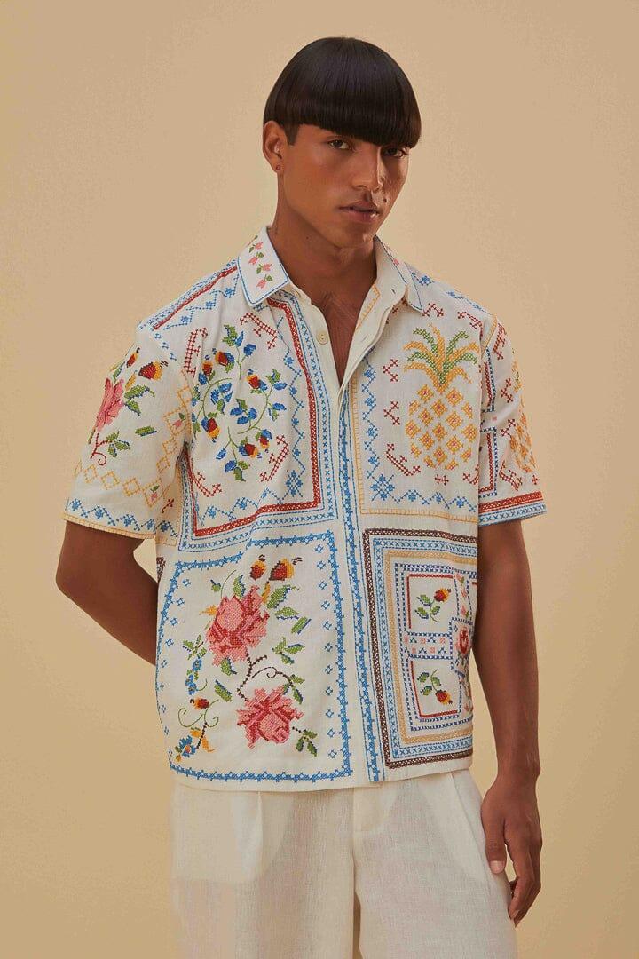 Tropical Cross Stitch Embroidered Shirt, MULTI / XS Product Image