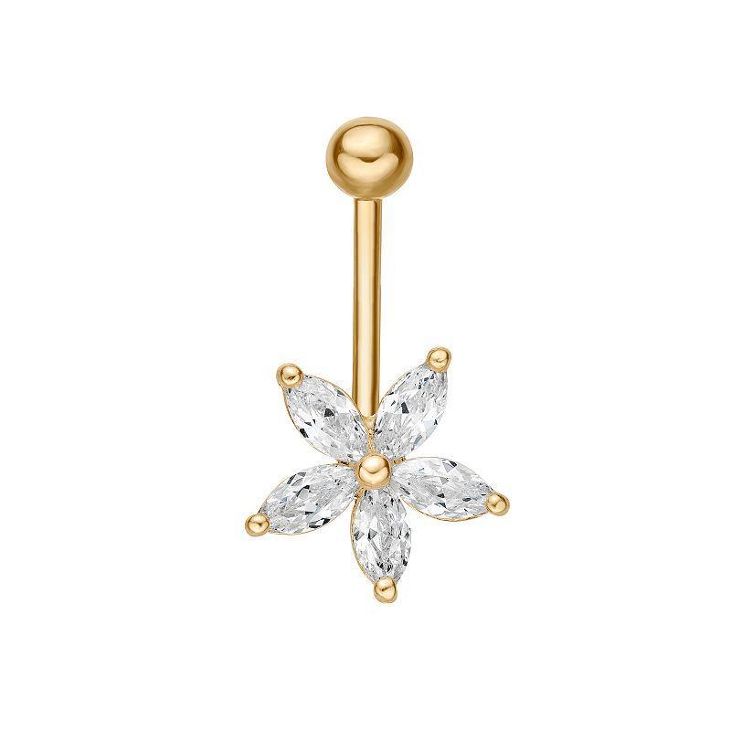 Lila Moon 10k White Gold Cubic Zirconia Flower Belly Ring, Womens Product Image