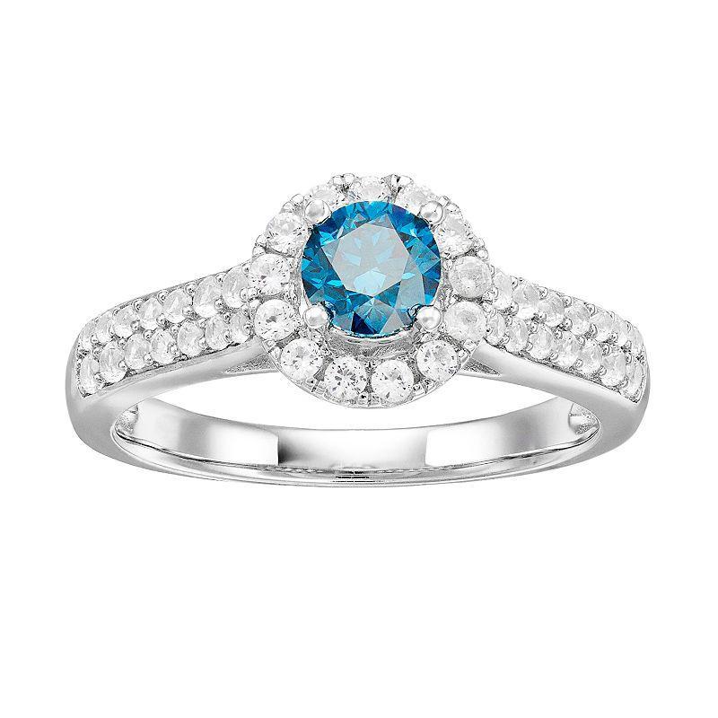 Lovemark 10k White Gold 1 Carat T.W. Blue & White Diamond Ring, Womens 10k Whgold Product Image