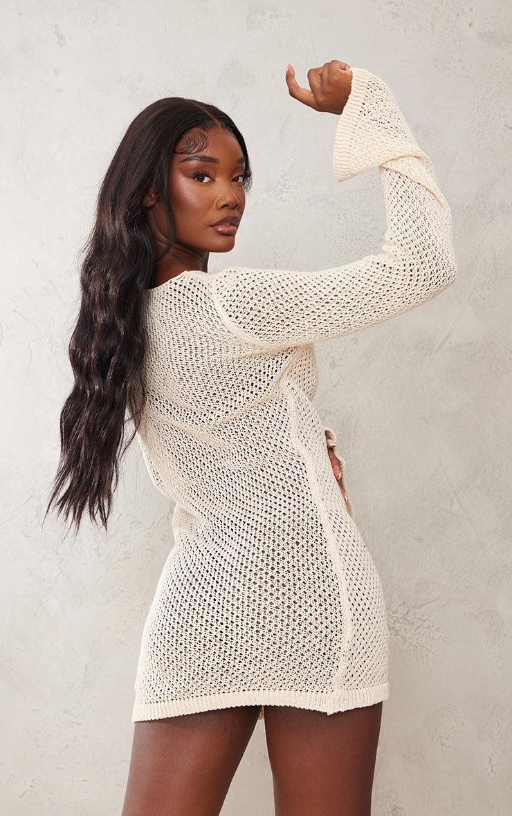 Tall Cream Long Sleeve Knitted Mini Dress Product Image