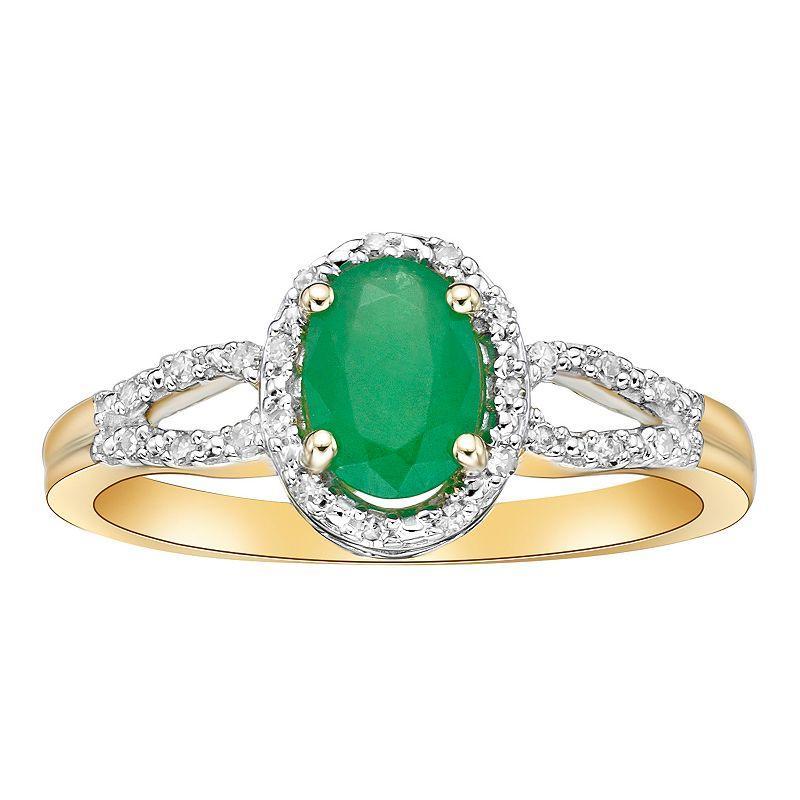 Gemminded 10k Gold 1/10 Carat T.W. Diamond & Emerald Ring, Womens Product Image