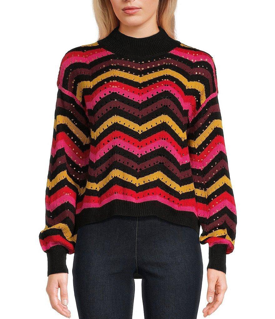 Jessica Simpson Farai Long Sleeve Printed Textured Cropped Sweater Product Image