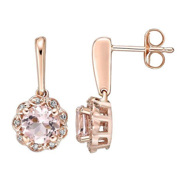 Gemminded 10k Rose Gold Diamond Accent Morganite Drop Earrings, Womens Product Image