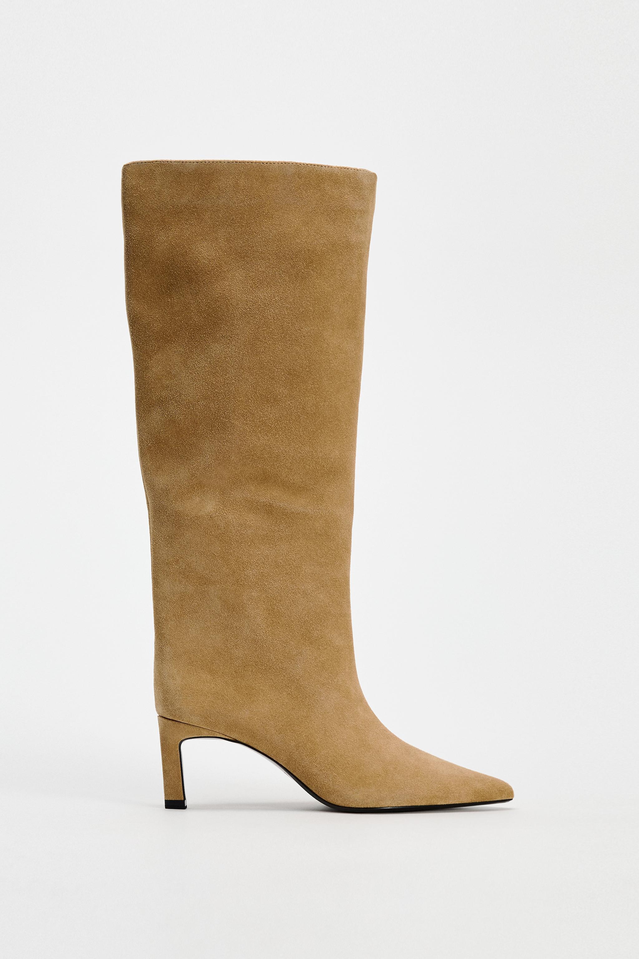 HEELED SUEDE KNEE HIGH BOOTS Product Image