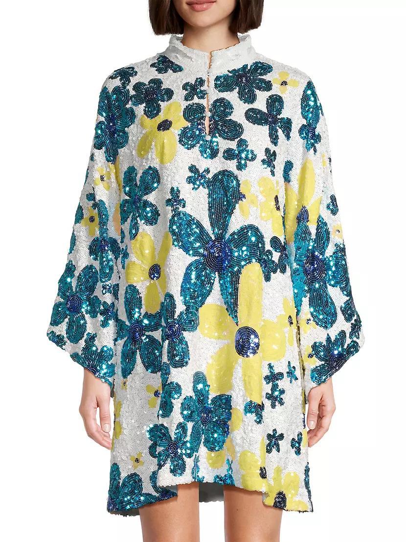 Floral Sequined Mini Caftan Product Image