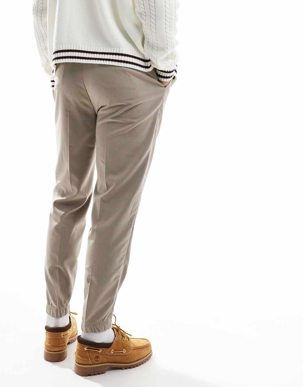 ASOS DESIGN tapered smart pants with sweatpants cuff in stone Product Image