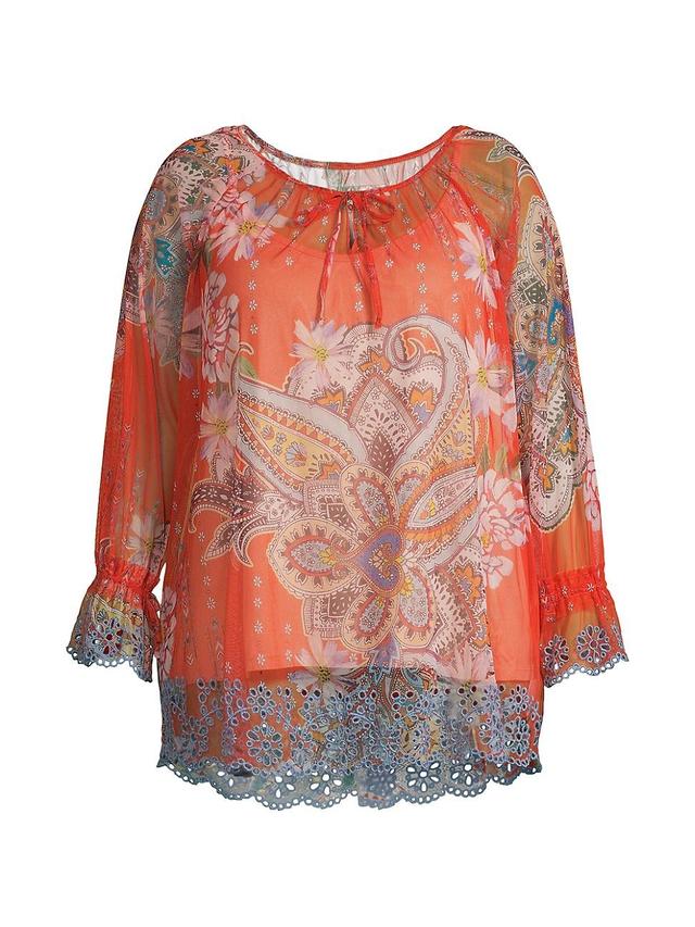 Womens Long-Sleeve Paisley & Eyelet Blouse Product Image