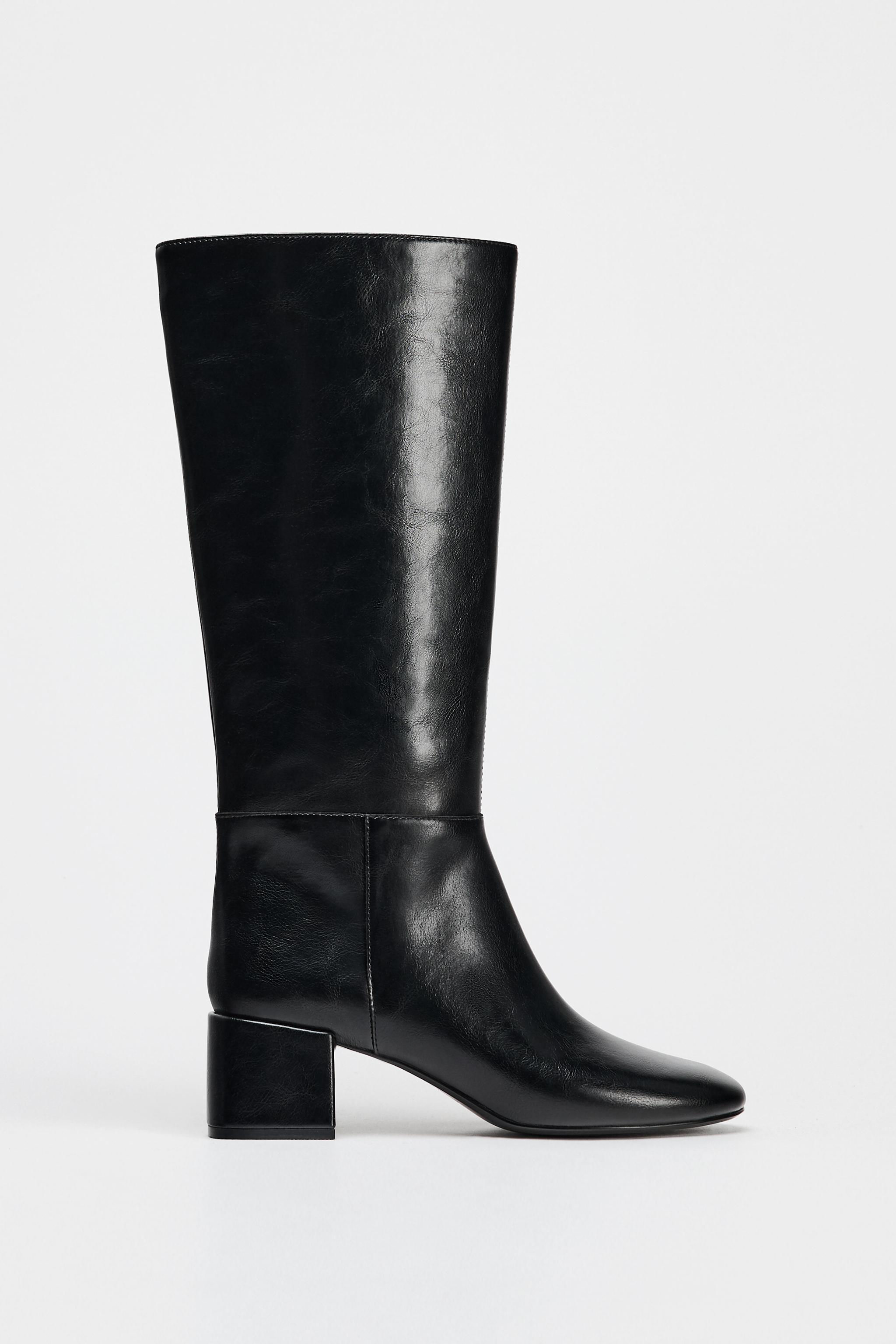 WIDE HEELED TOPSTITCHED BOOTS Product Image