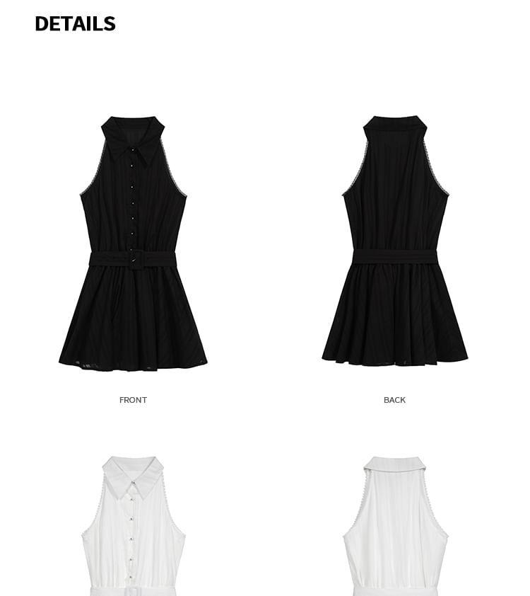 Sleeveless Button-Up Plain A-Line Dress Product Image