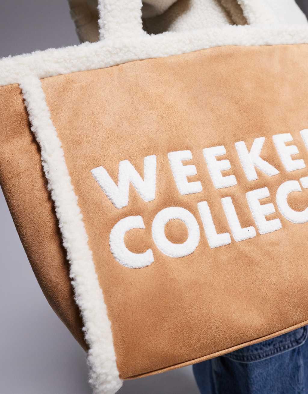 Weekend Collective faux suede tote bag in tan Product Image