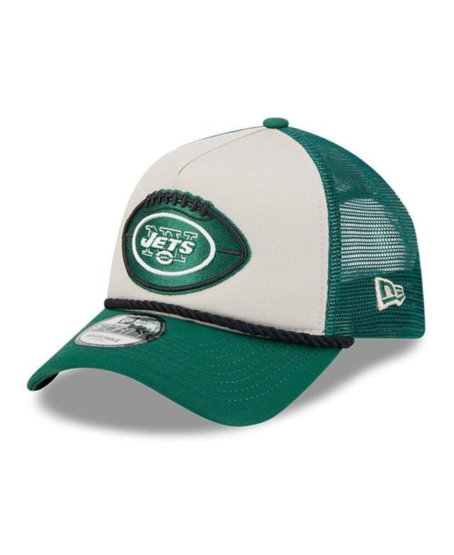 New Era Mens Stone New York Jets 2024 Sideline Historic 9FORTY A-Frame Trucker Adjustable Hat - Stone, Green Product Image