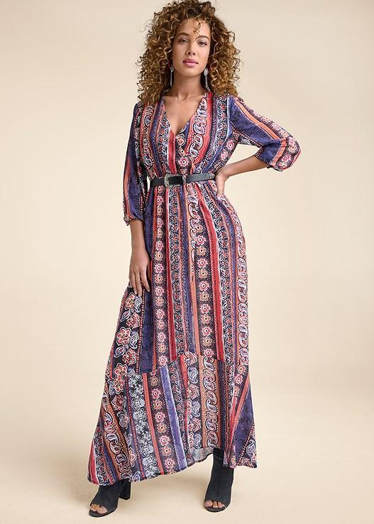 Printed Stripe Long Dress Product Image