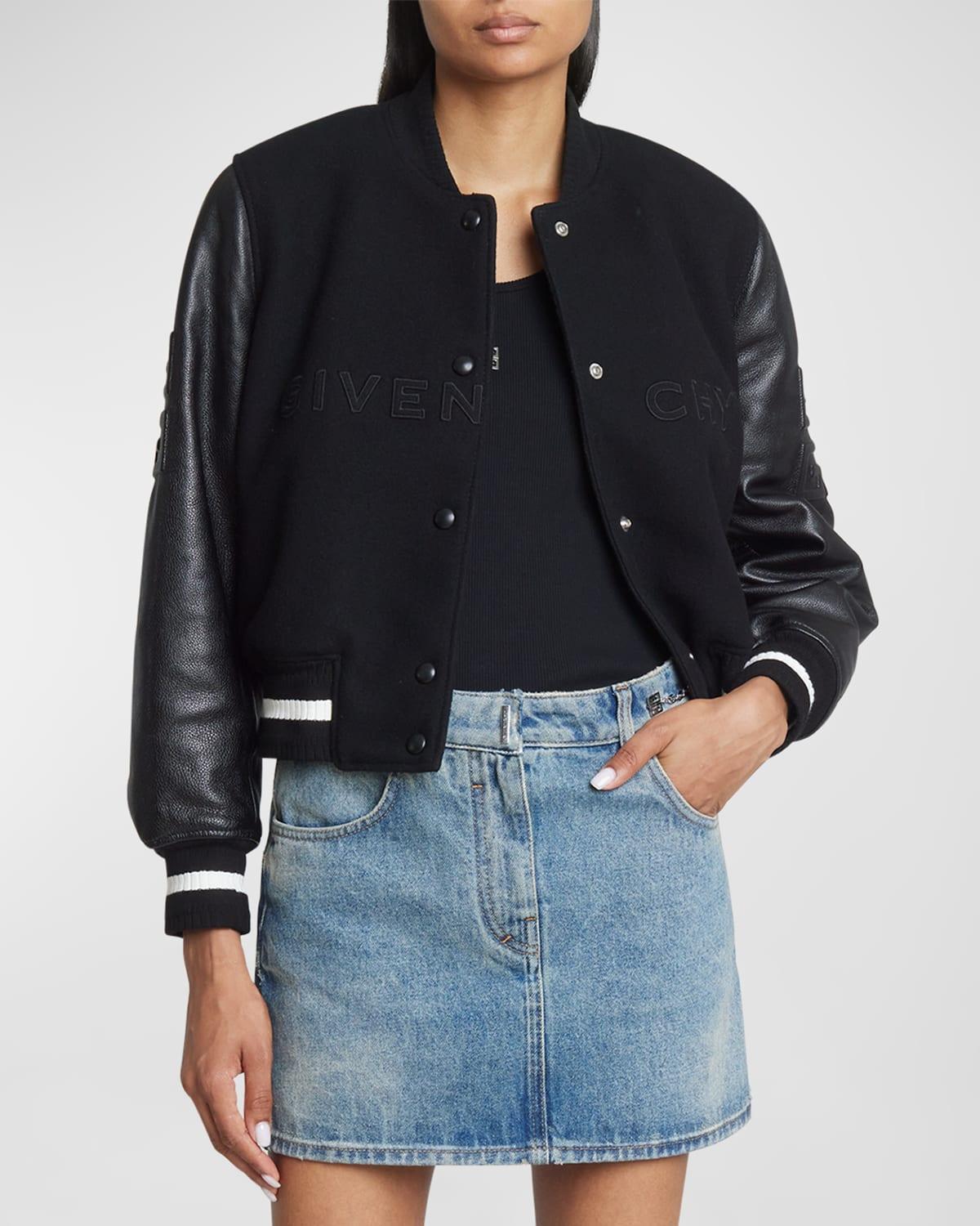 Womens Cropped Varsity Jacket In Wool And Leather Product Image