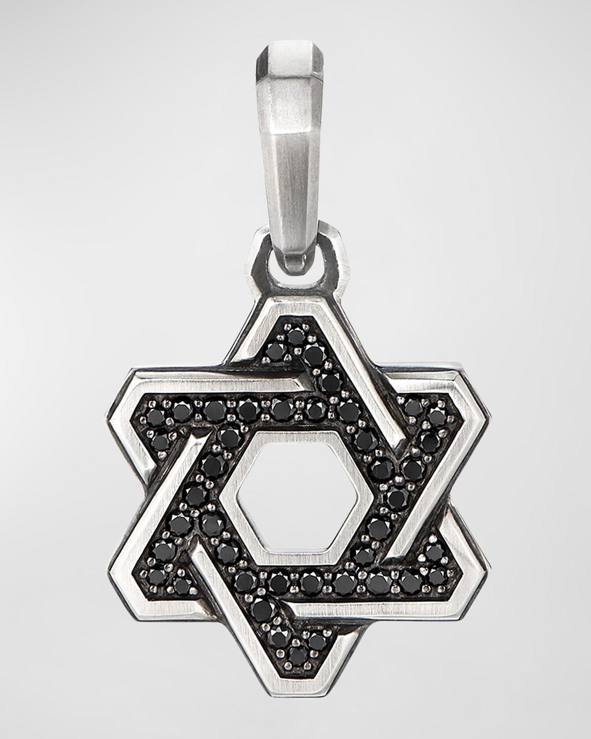 Mens Deco Star of David Pendant with Pav Black Diamonds Product Image