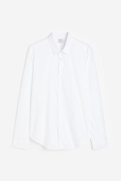 H & M - Slim Fit Cotton Shirt - White Product Image