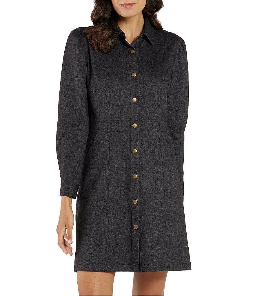 Jude Connally Solange Stretch Denim Point Collar Long Sleeve Pocketed Shirt Dress Product Image