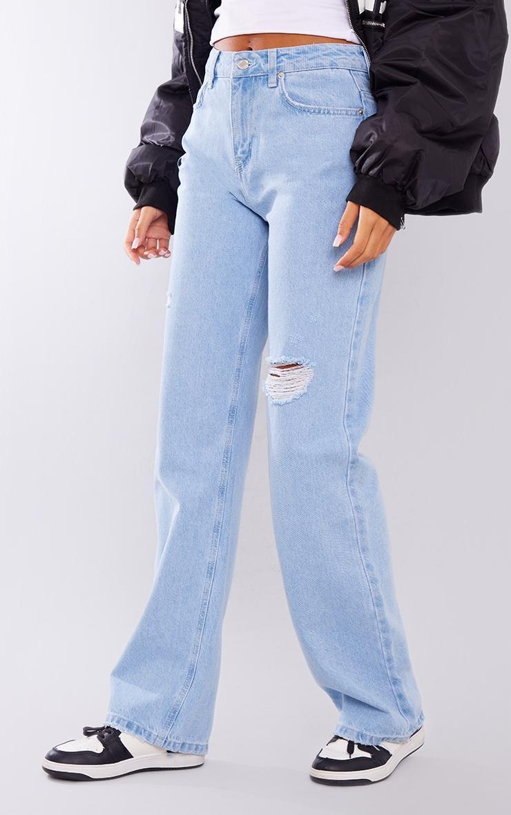 Tall Light Blue Denim Mid Rise Distressed Jeans Product Image