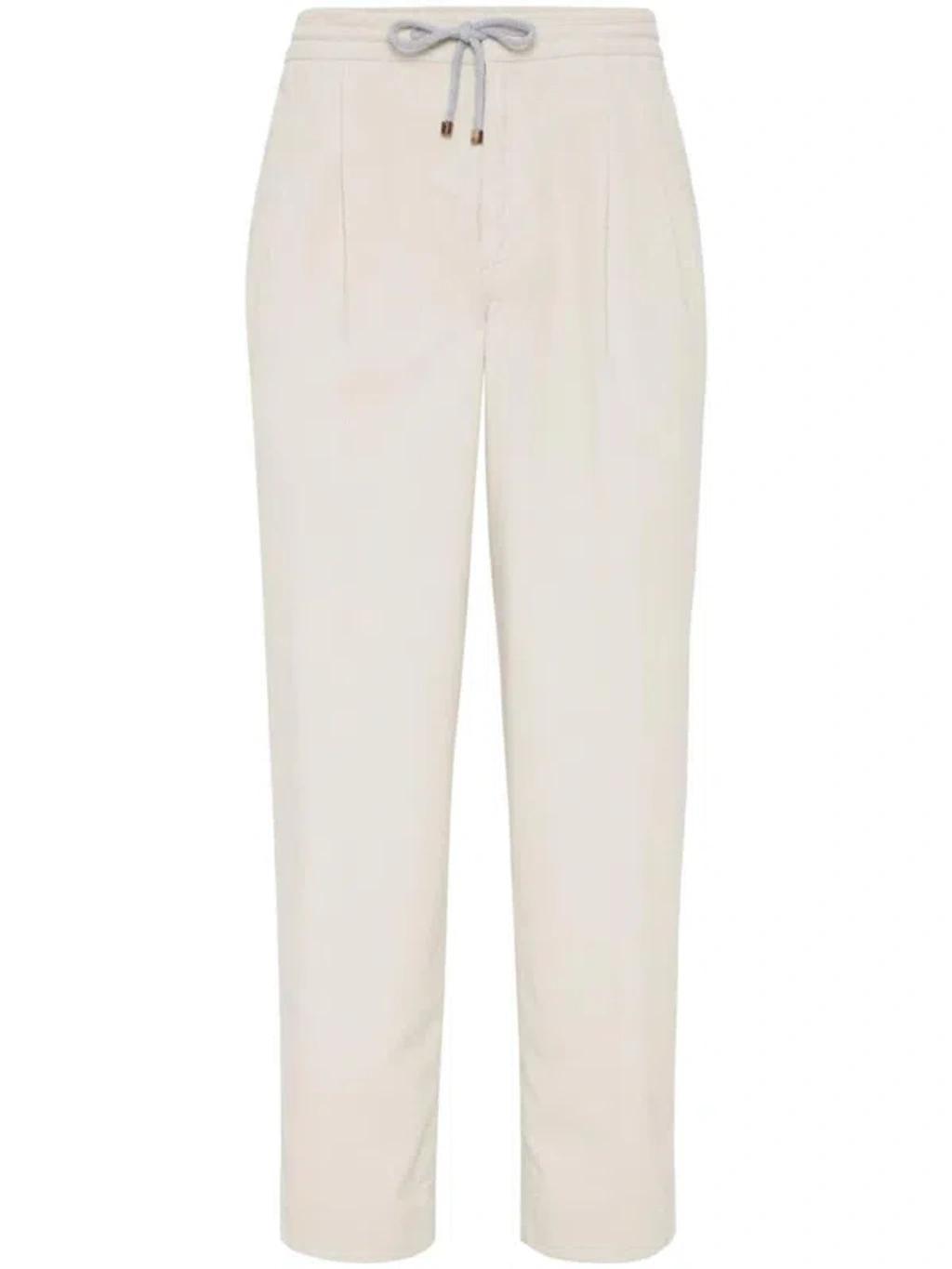 BRUNELLO CUCINELLI Pleat-detailing Cotton Trousers In White Product Image