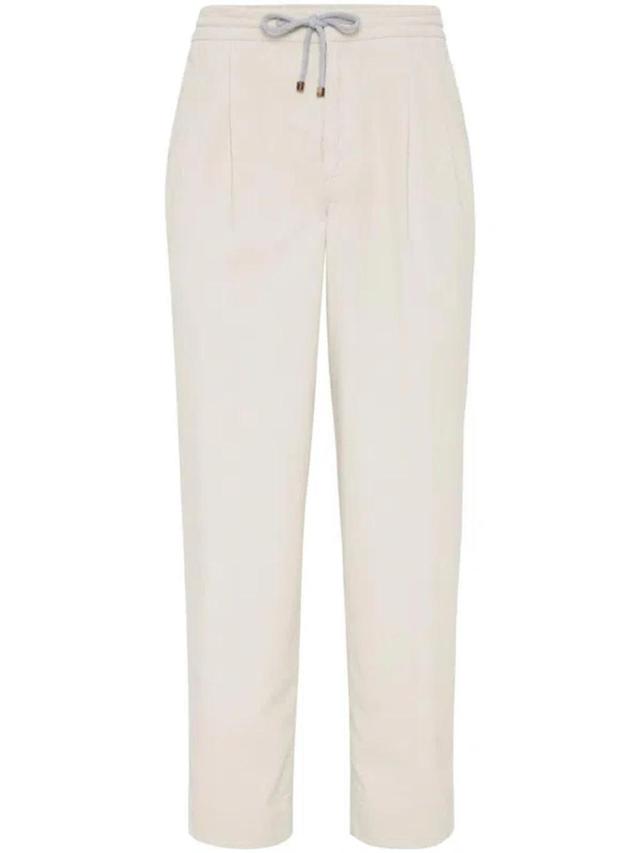 BRUNELLO CUCINELLI Pleat-detailing Cotton Trousers In White Product Image