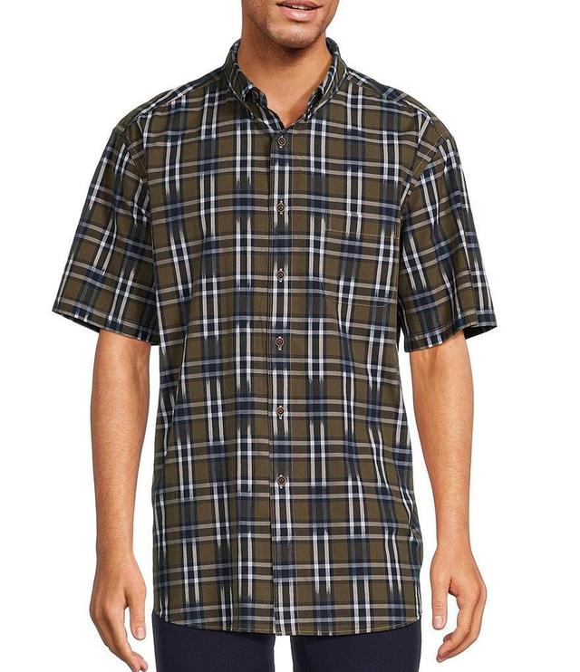 Roundtree & Yorke Short Sleeve Spacedye Large Plaid Sport Shirt Product Image