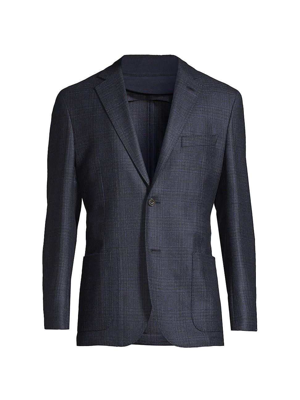 Mens Prince of Wales Check Wool Two-Button Suit Jacket Product Image