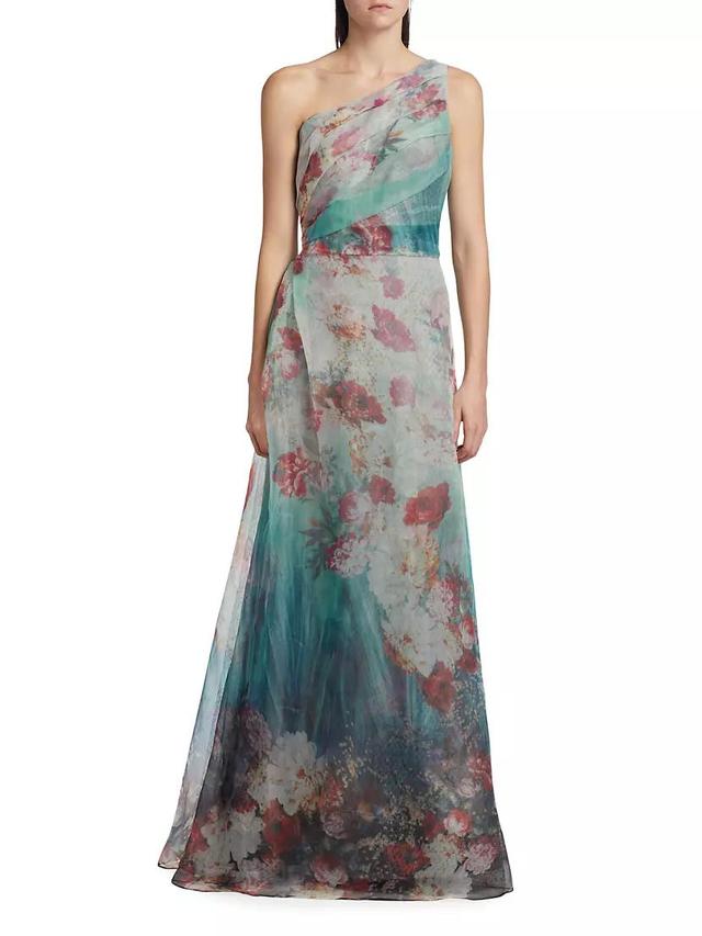 One-Shoulder Floral Print Gown Product Image