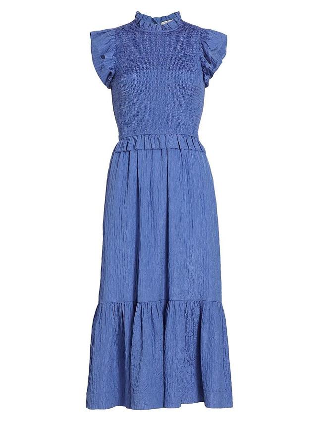 Womens Siya Silk-Blend Flutter-Sleeve Midi-Dress Product Image