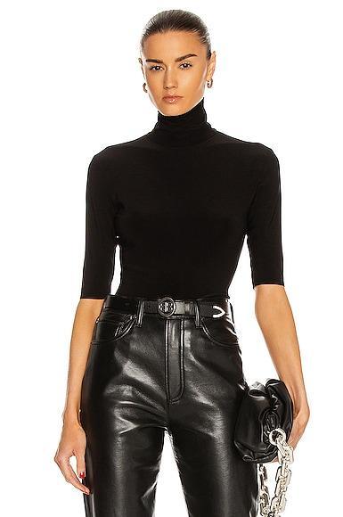 Womens Short-Sleeve Turtleneck Top Product Image