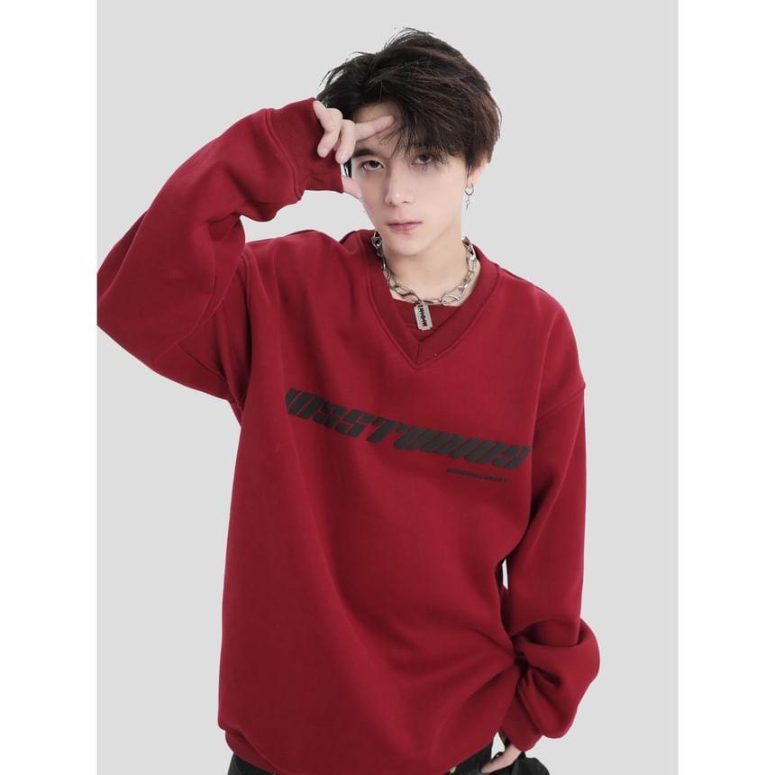 Drop-Shoulder Lettering Sweatshirt Product Image