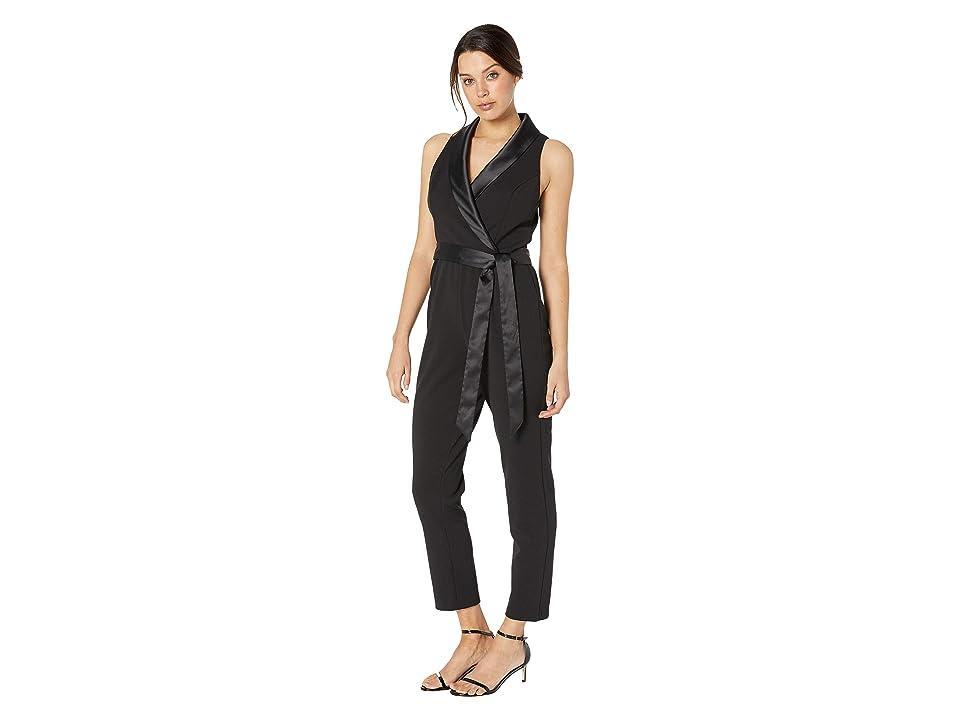 Adrianna Papell Knit Crepe Wrap Top Sleeveless Jumpsuit with Stretch Charmeuse Collar Women's Jumpsuit & Rompers One Piece Product Image