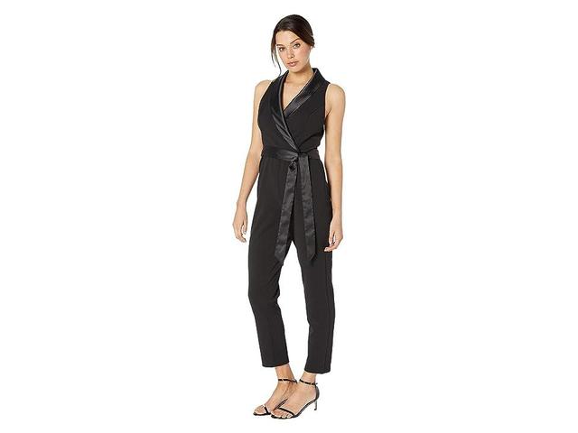 Adrianna Papell Sleeveless Stretch Crepe Slim Leg Tuxedo Jumpsuit Product Image