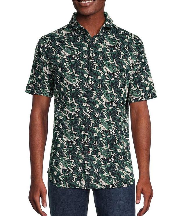 Cremieux Blue Label Tropical Vine Printed Seersucker Short Sleeve Coatfront Shirt Product Image