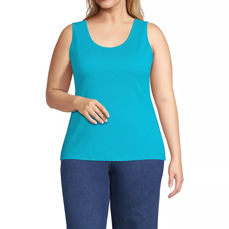 Plus Size Lands End Cotton Scoopneck Tank Top, Womens Bright Green Product Image