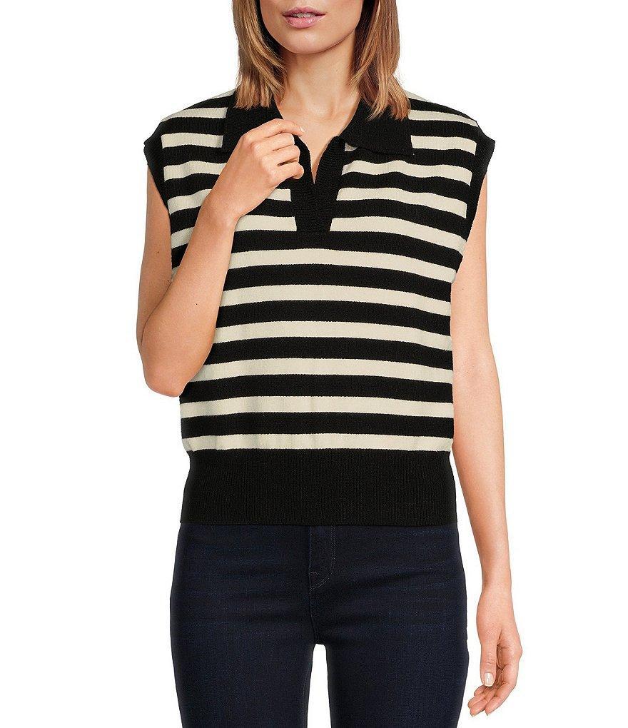 Anna & Ava Striped Knit Collared Top Product Image