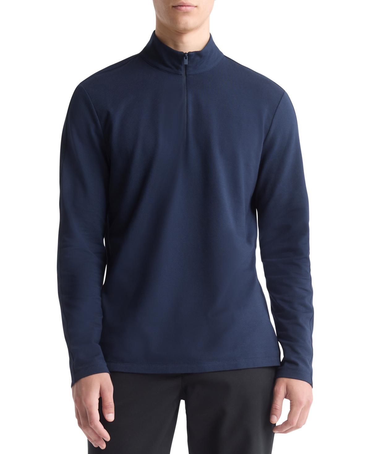 Calvin Klein Mens Tech Pique Quarter Zip Mock Neck Sweatshirt - Blue - XL Product Image