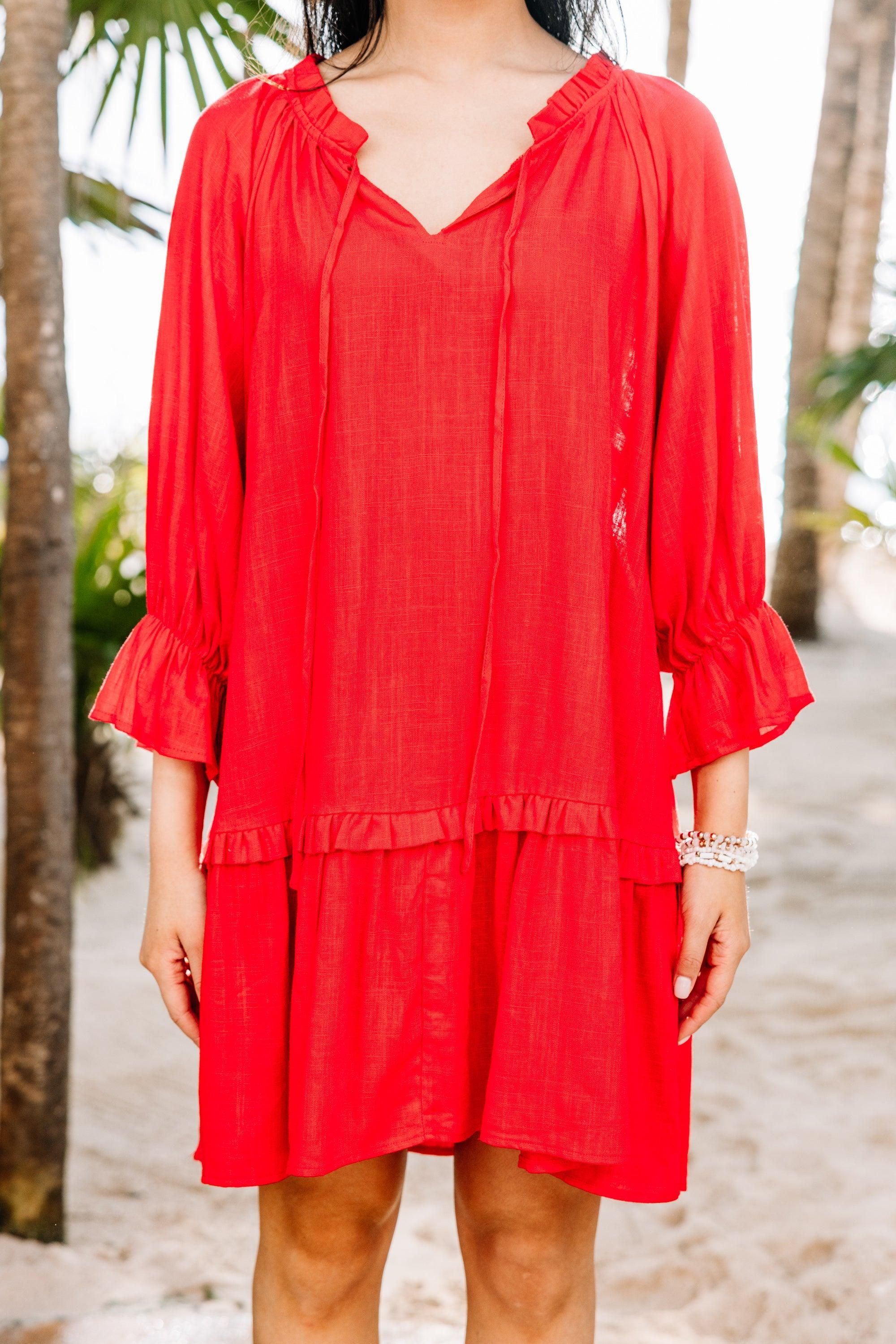 Always In The Lead Red Linen Dress Female Product Image