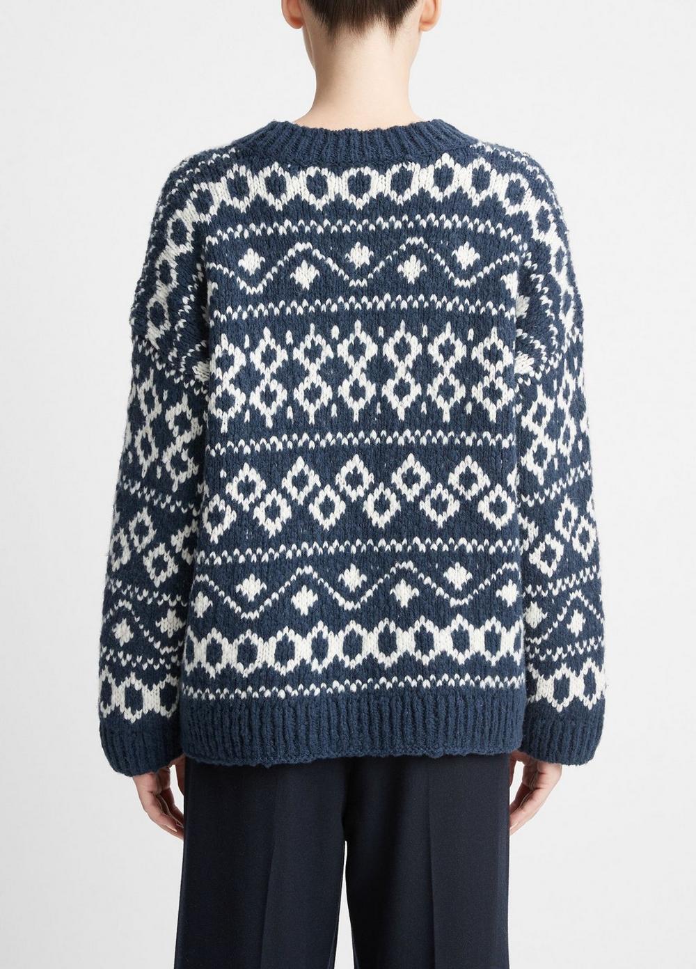 Womens Nordic Fair Isle Crew Neck Sweater, Washed Coastal Blue/light White Sand, Size S Vince Product Image