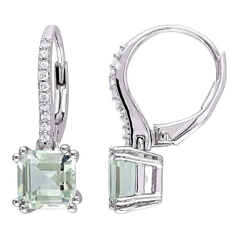 Stella Grace Sterling Silver Green Quartz & 1/10 Carat T.W. Diamond Leverback Earrings, Womens Product Image