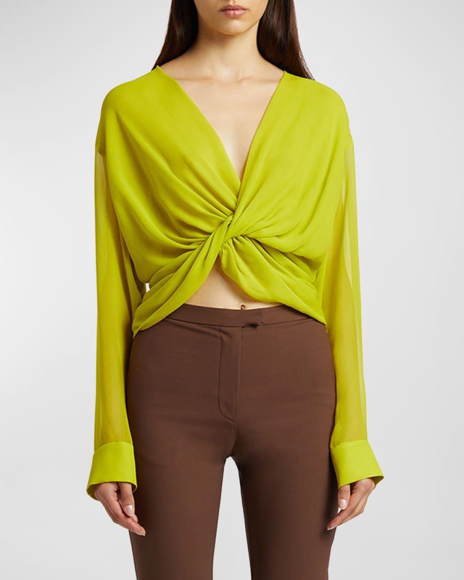 Springs Long-Sleeve Twisted Silk Crop Top Product Image