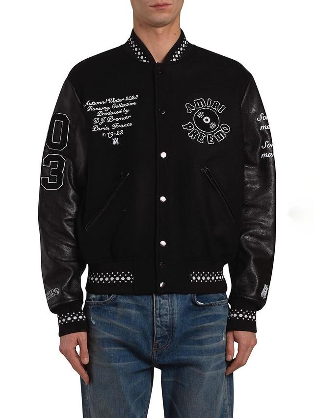 Mens Wool-Blend Patch Varsity Bomber Jacket Product Image