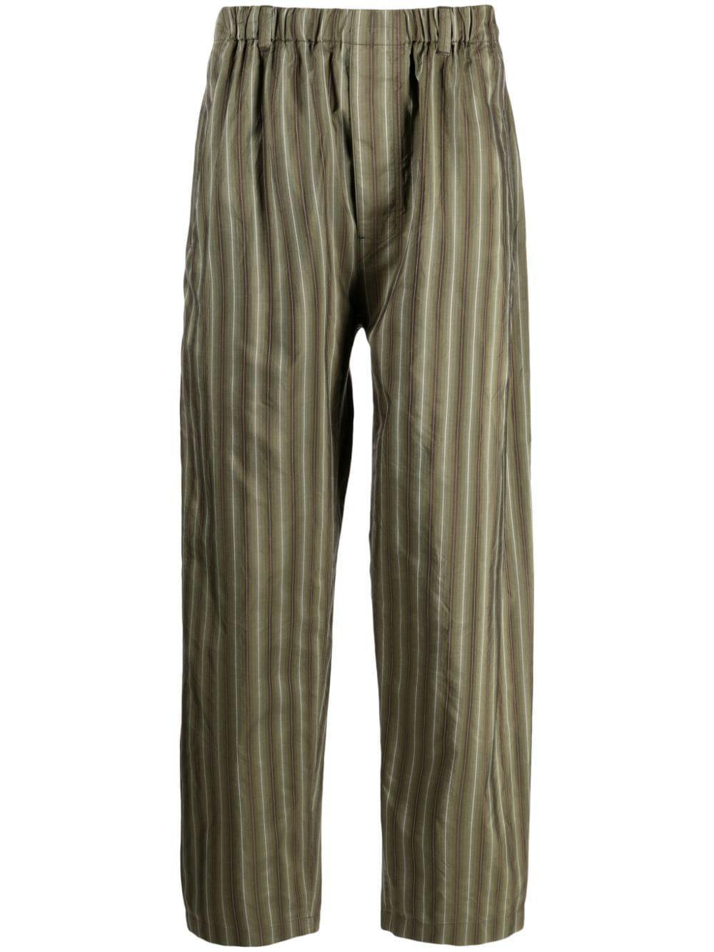 Straight-leg Striped Silk Trousers In Grün Product Image