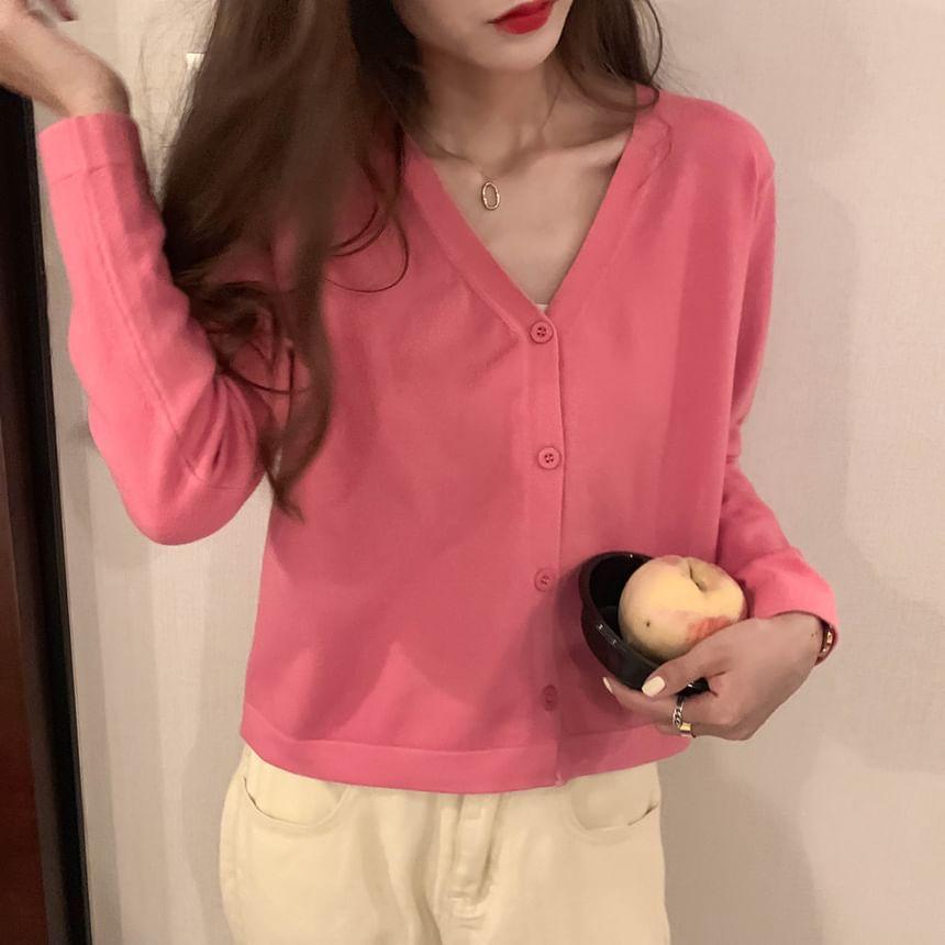 V-Neck Plain Cardigan Product Image