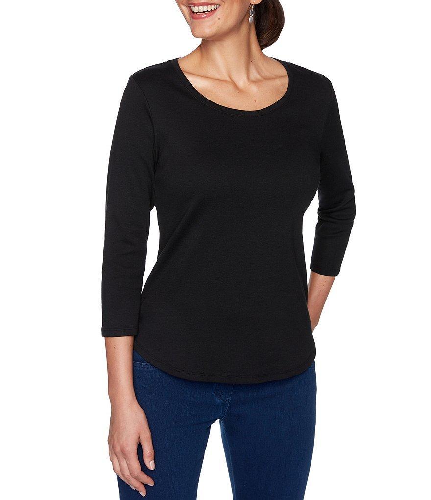 Ruby Rd. Solid Knit Scoop Neck 3/4 Sleeve Cotton Shirt Product Image